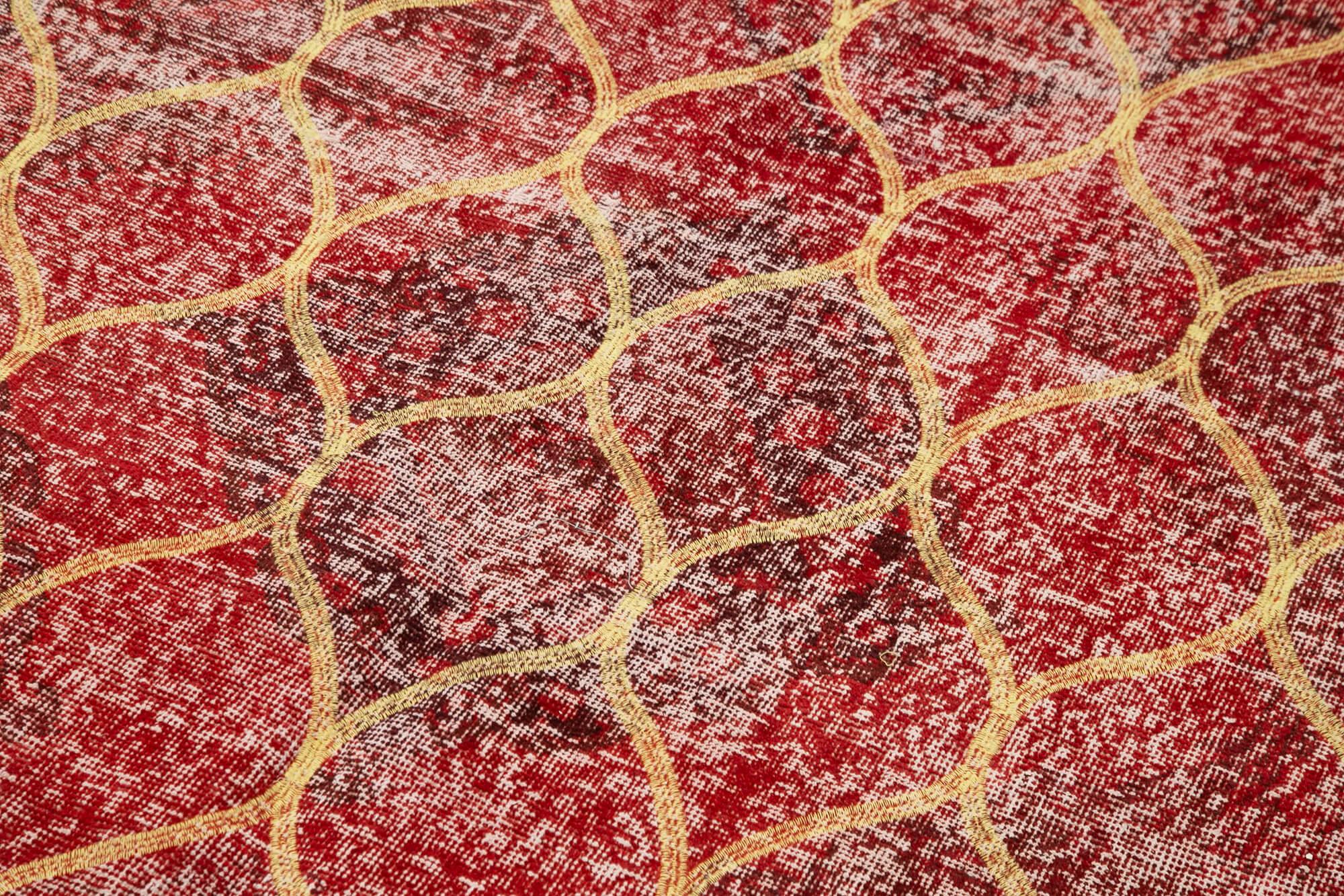 Geometric Carpet Kırmızı Geometrik Pamuk Yün El Dokuma Halısı 143x377 Agacan