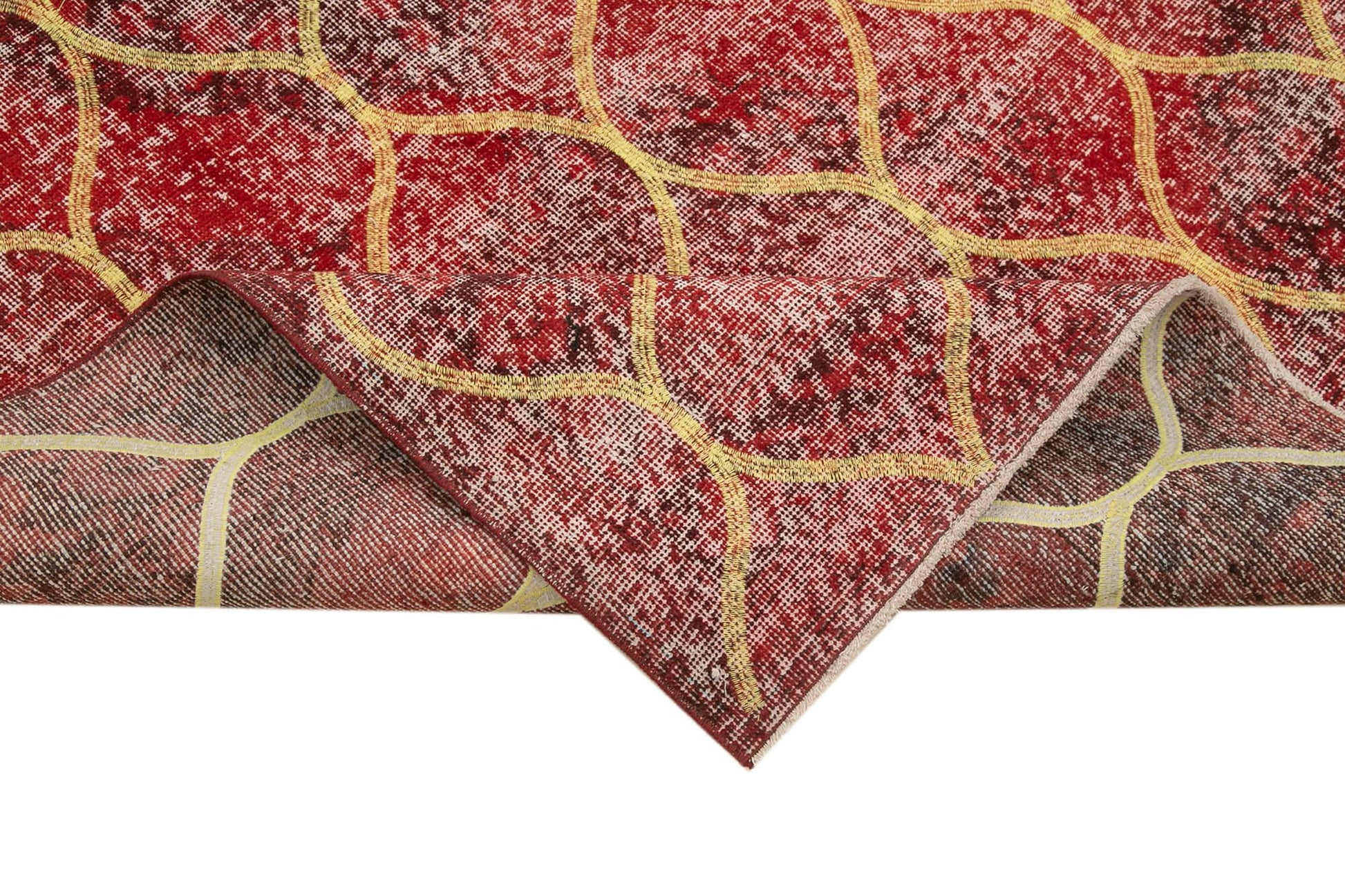 Geometric Carpet Kırmızı Geometrik Pamuk Yün El Dokuma Halısı 143x377 Agacan