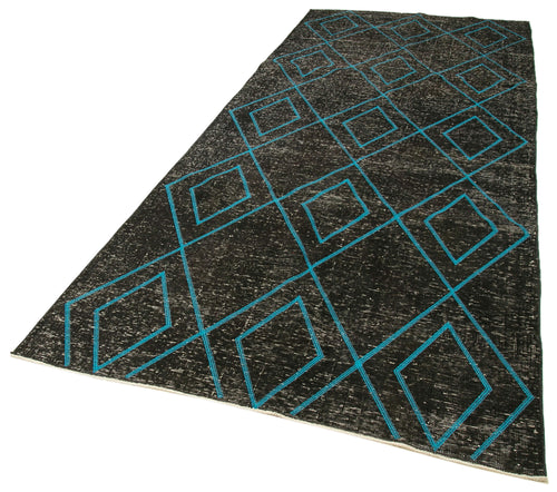 Geometric Carpet Siyah Geometrik Pamuk Yün El Dokuma Halısı 147x388 Agacan