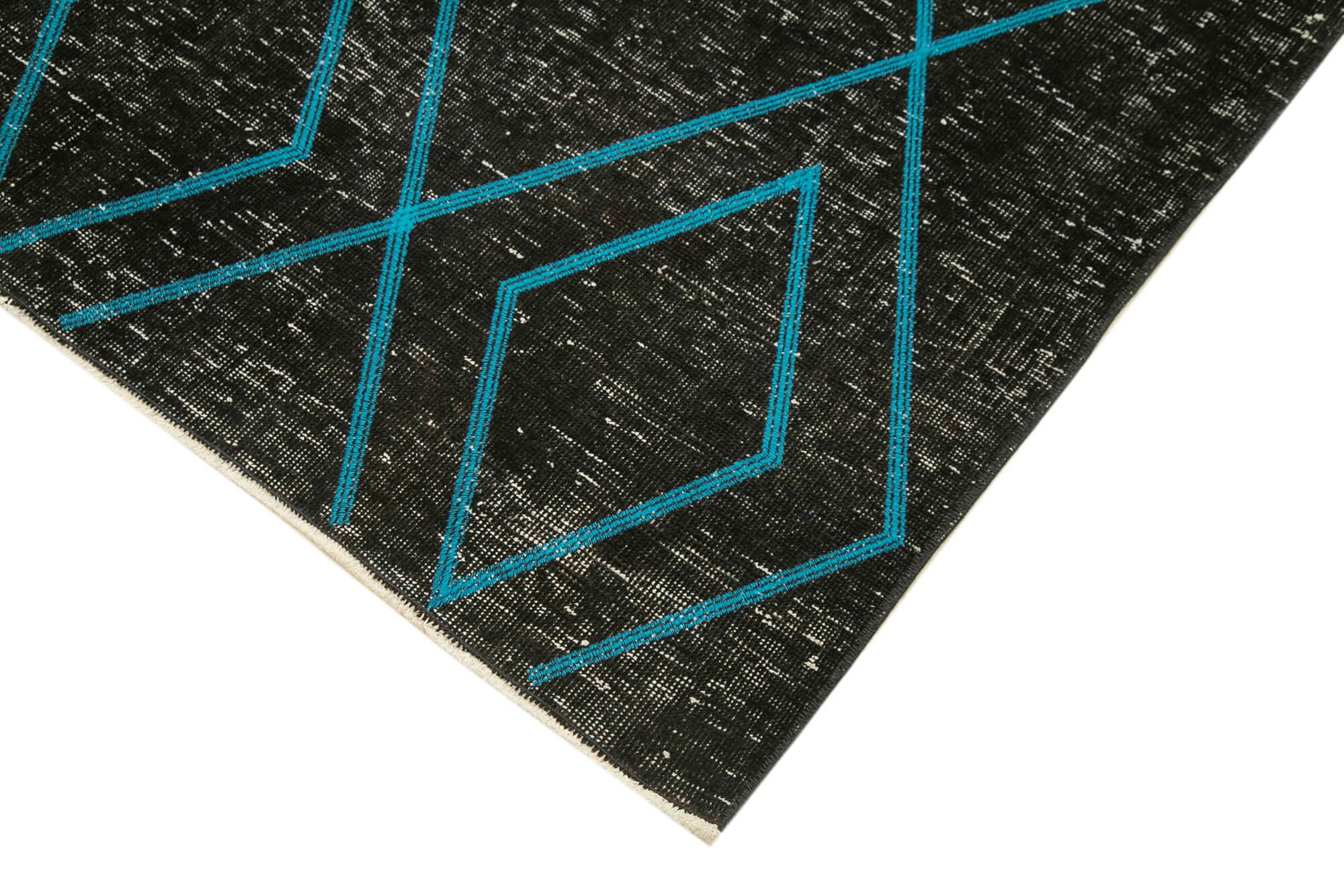Geometric Carpet Siyah Geometrik Pamuk Yün El Dokuma Halısı 147x388 Agacan
