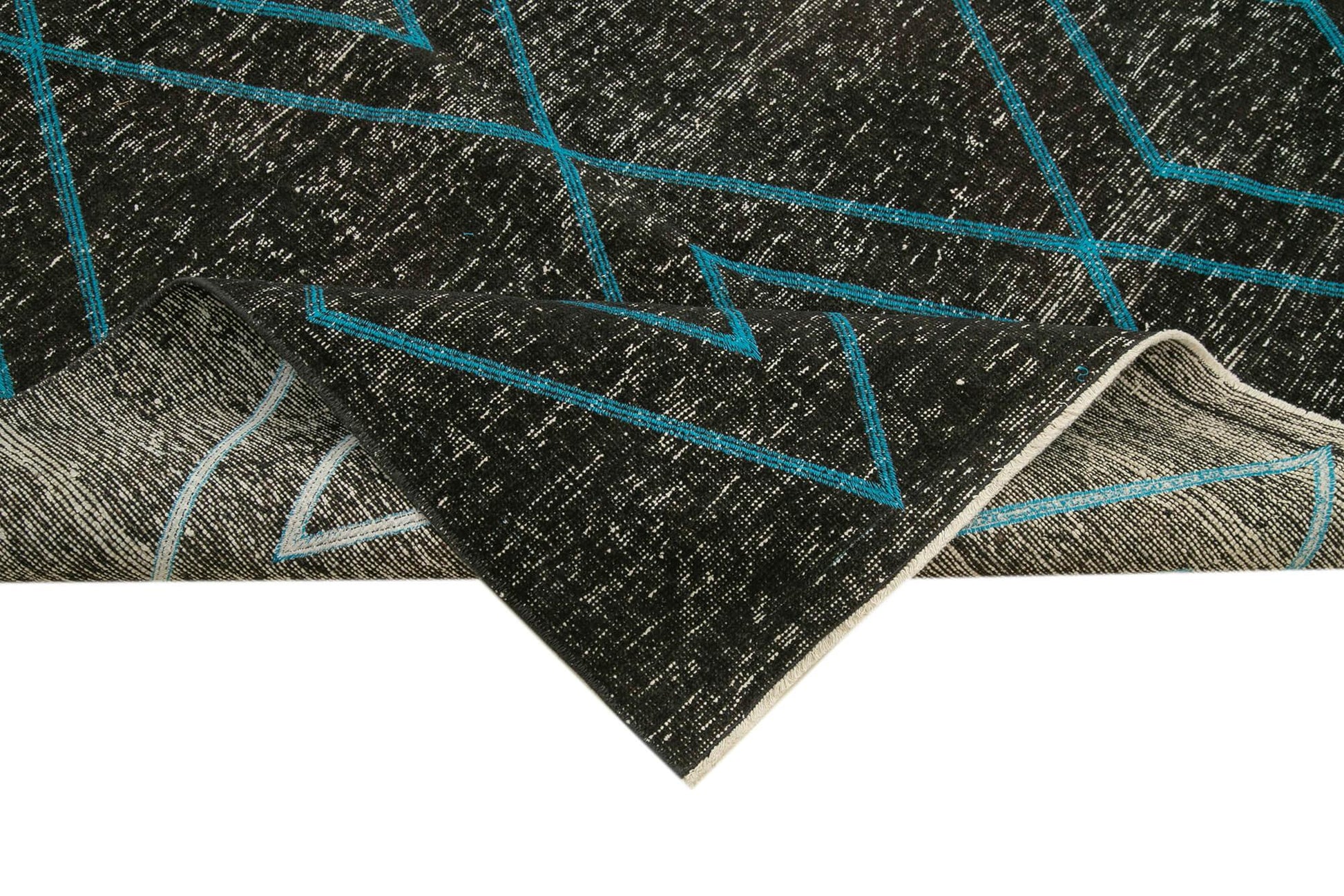 Geometric Carpet Siyah Geometrik Pamuk Yün El Dokuma Halısı 147x388 Agacan