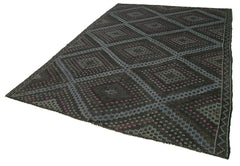 Geometric Kilim Siyah Geometrik Pamuk Yün El Dokuma Halısı 210x303 Agacan