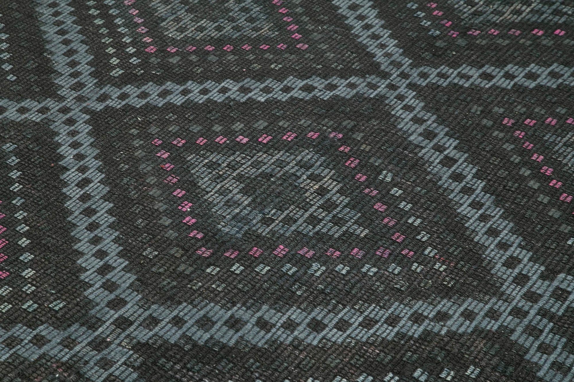 Geometric Kilim Siyah Geometrik Pamuk Yün El Dokuma Halısı 210x303 Agacan