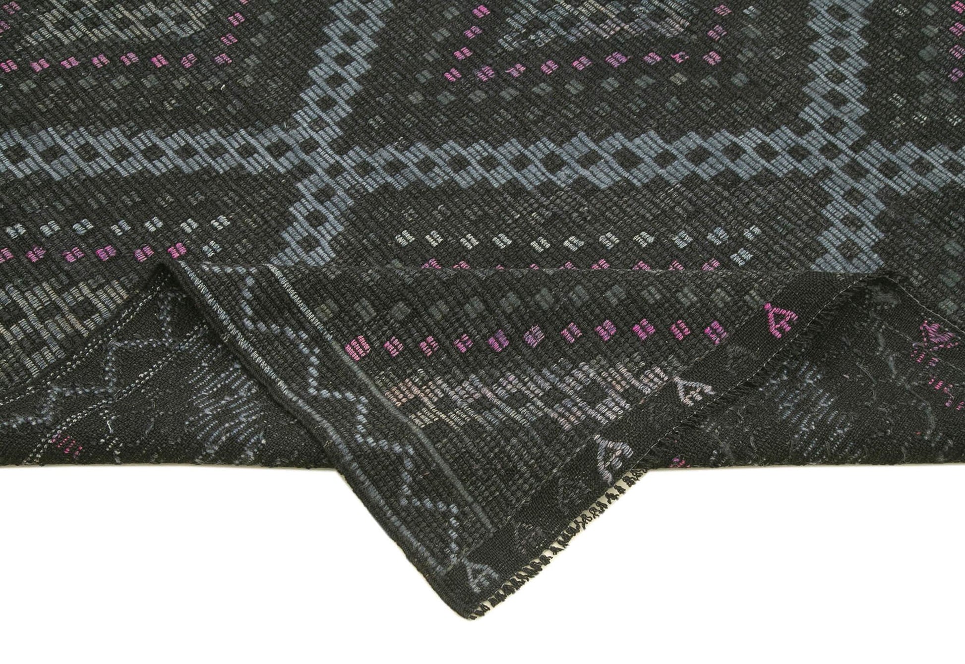 Geometric Kilim Siyah Geometrik Pamuk Yün El Dokuma Halısı 210x303 Agacan