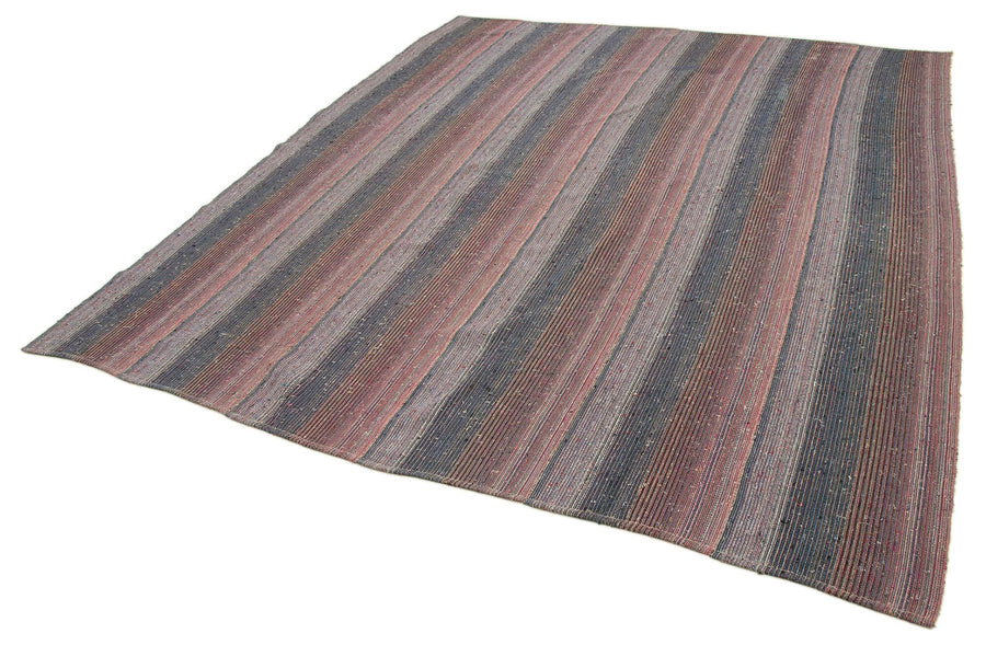 Chaput Kilim Kahverengi Çizgili Pamuk Yün El Dokuma Halısı 240x285 Agacan