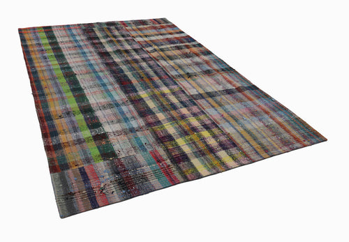 Kırk Yama Gri Patchwork Pamuk Yün El Dokuma Halısı 208x307 Agacan