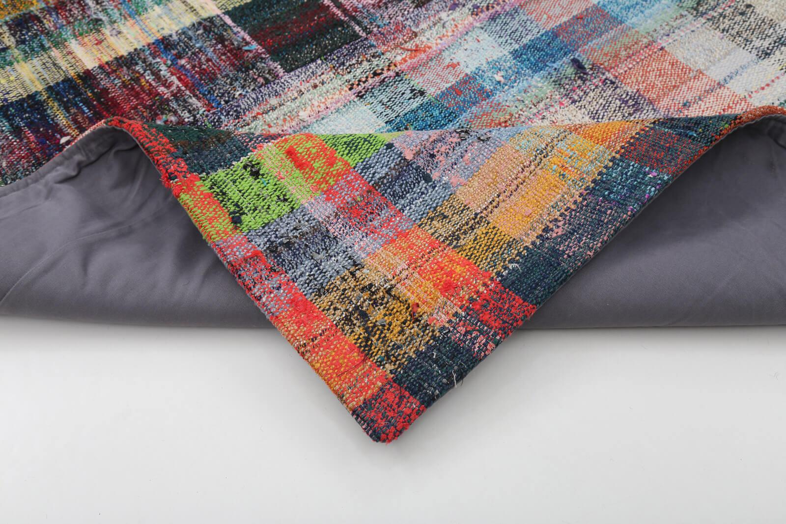 Kırk Yama Gri Patchwork Pamuk Yün El Dokuma Halısı 208x307 Agacan