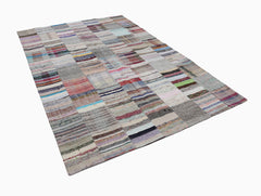 Kırk Yama Bej Patchwork Pamuk Yün El Dokuma Halısı 202x300 Agacan
