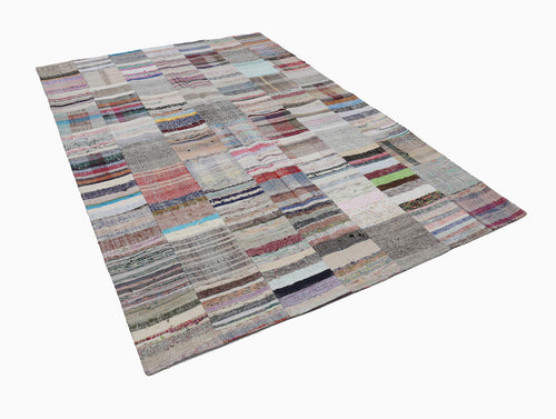 Kırk Yama Bej Patchwork Pamuk Yün El Dokuma Halısı 202x300 Agacan