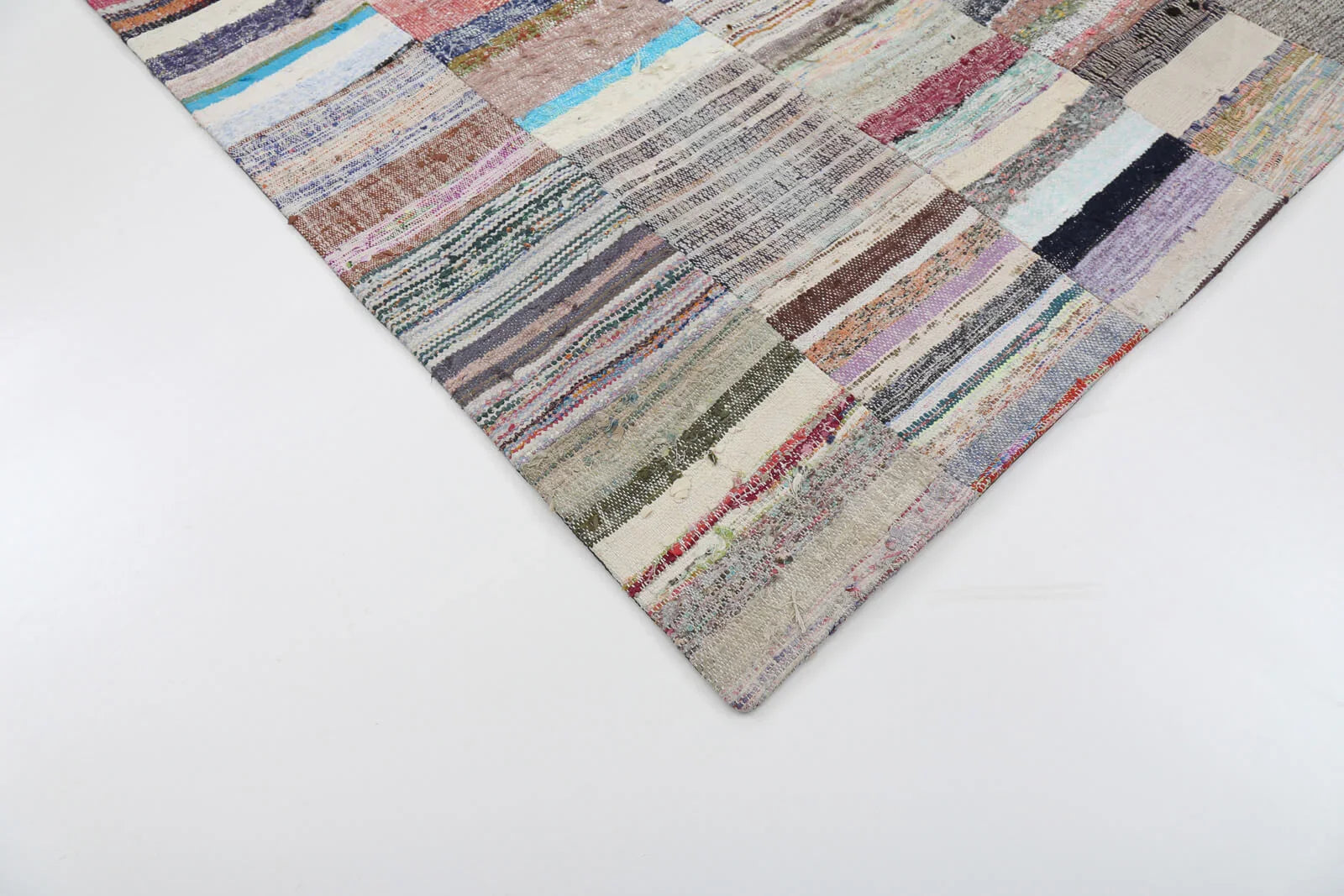 Kırk Yama Bej Patchwork Pamuk Yün El Dokuma Halısı 202x300 Agacan