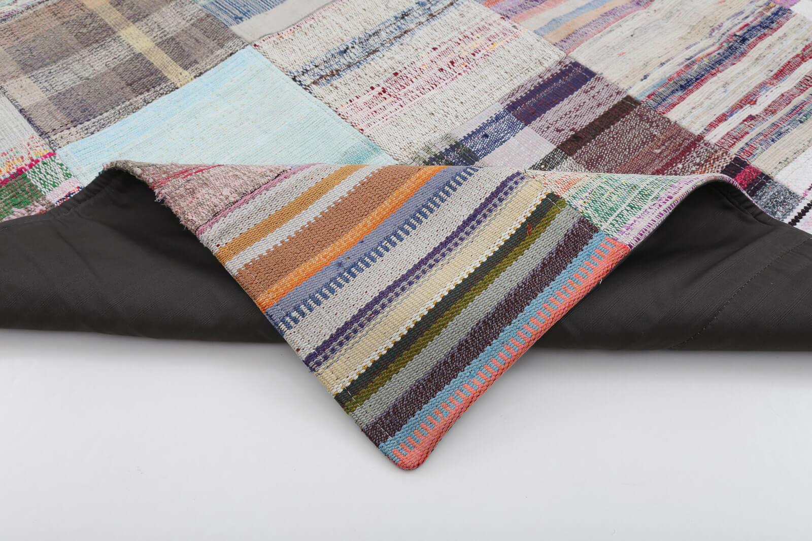 Kırk Yama Bej Patchwork Pamuk Yün El Dokuma Halısı 202x300 Agacan