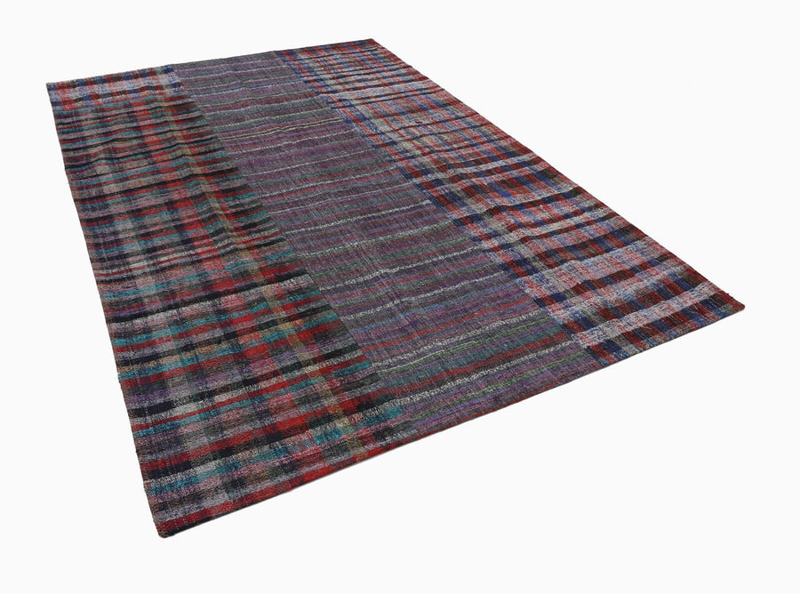 Kırk Yama Mor Patchwork Pamuk Yün El Dokuma Halısı 207x302 Agacan