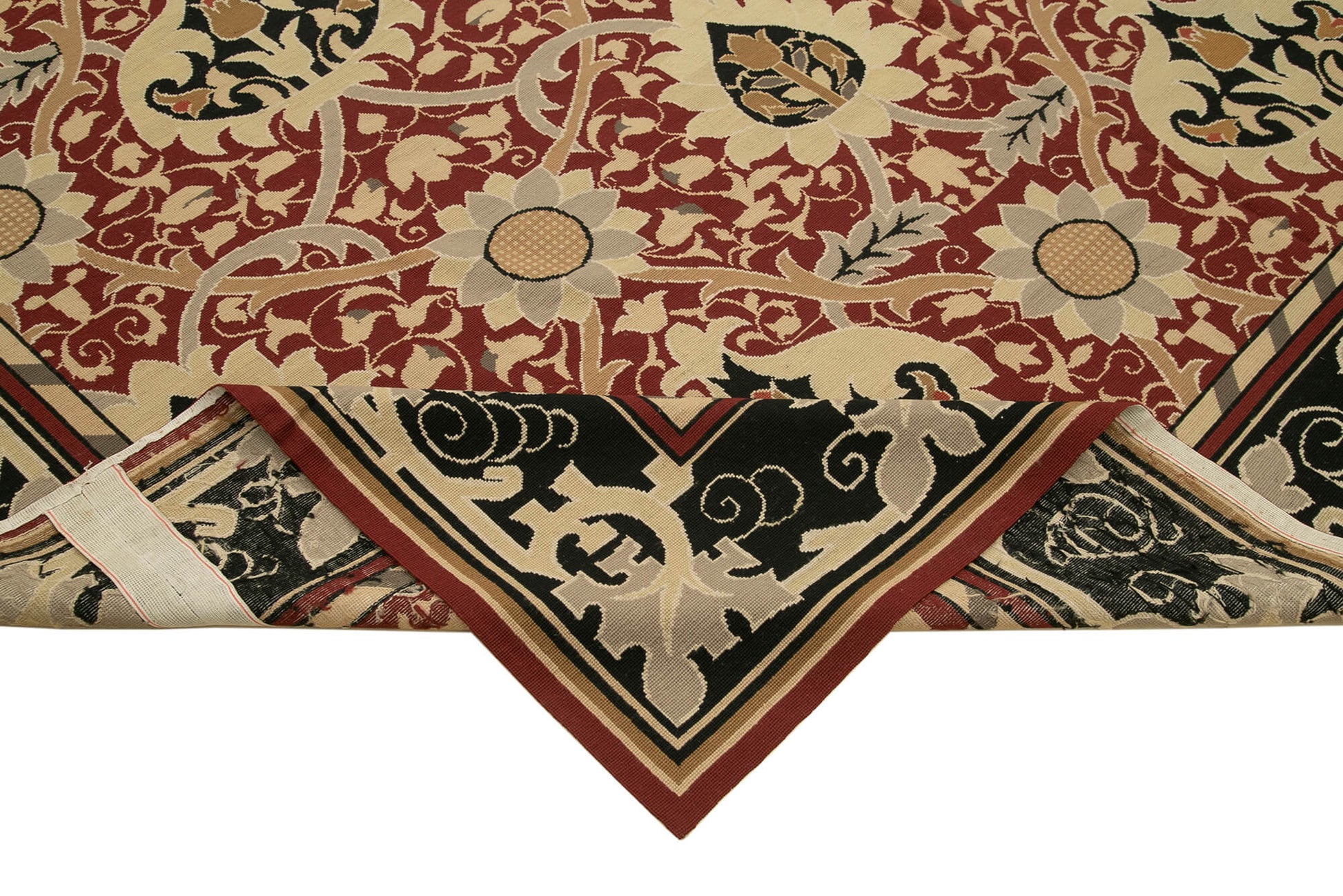 Needlepoint Floral Kırmızı Çiçekli Pamuk Yün El Dokuma Halısı 278x368 Agacan