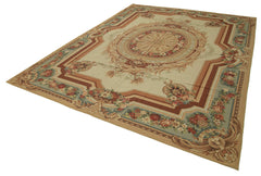 Needlepoint Floral Bej Çiçekli Pamuk Yün El Dokuma Halısı 272x361 Agacan