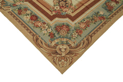 Needlepoint Floral Bej Çiçekli Pamuk Yün El Dokuma Halısı 272x361 Agacan