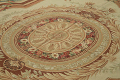 Needlepoint Floral Bej Çiçekli Pamuk Yün El Dokuma Halısı 272x361 Agacan