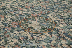 Needlepoint Floral Bej Çiçekli Pamuk Yün El Dokuma Halısı 363x446 Agacan