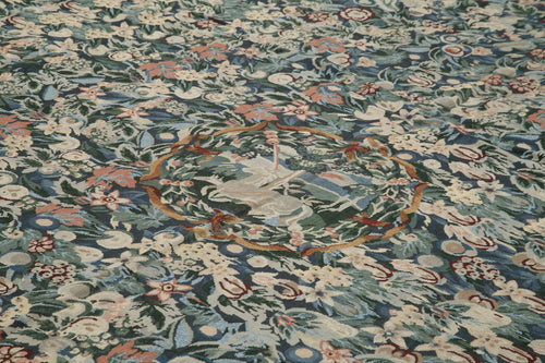 Needlepoint Floral Bej Çiçekli Pamuk Yün El Dokuma Halısı 363x446 Agacan