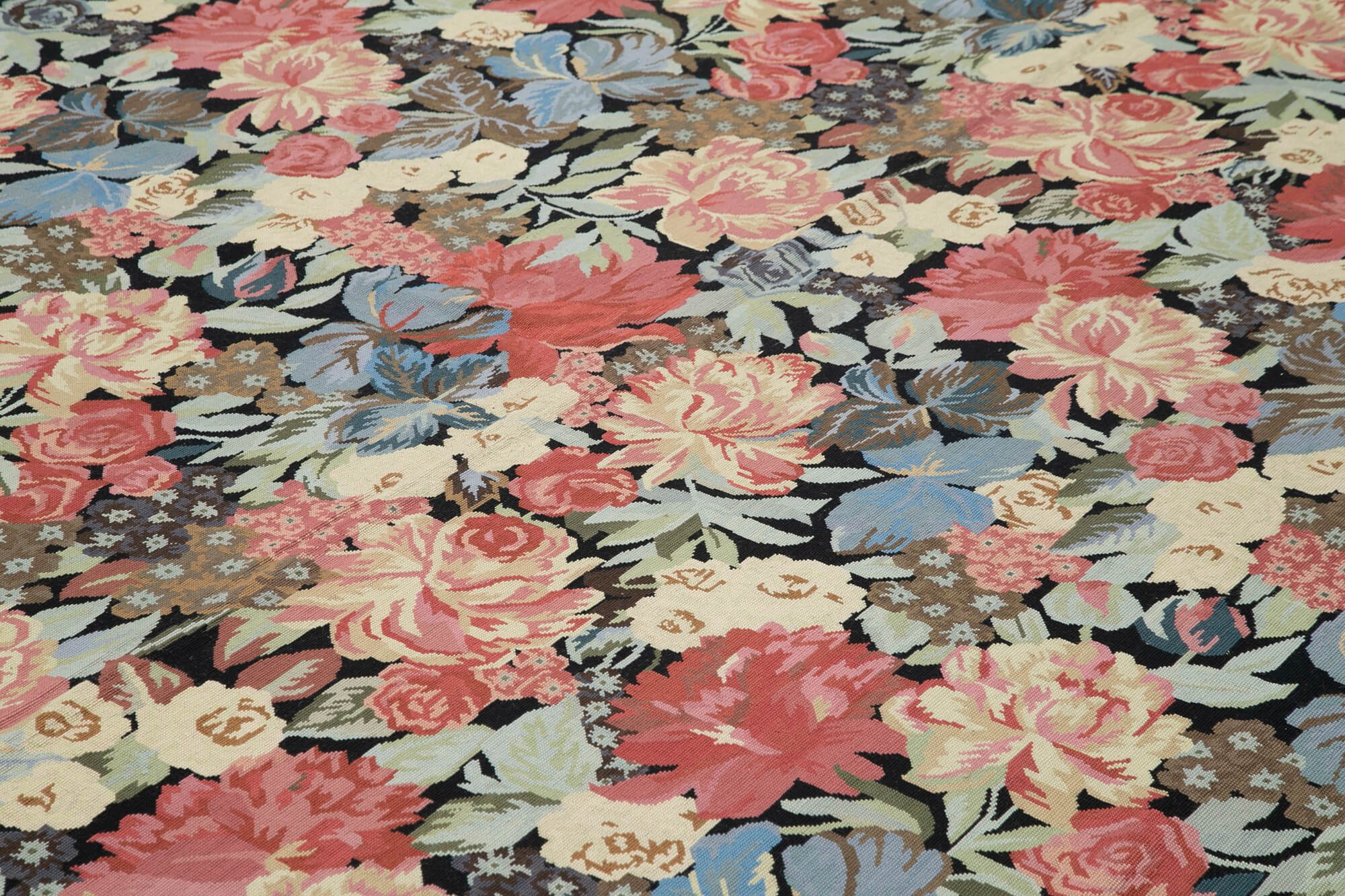 Needlepoint Floral Bej Çiçekli Pamuk Yün El Dokuma Halısı 304x423 Agacan