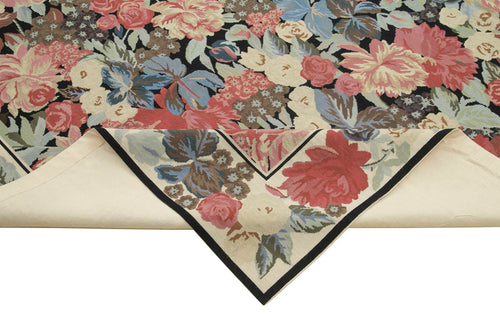 Needlepoint Floral Bej Çiçekli Pamuk Yün El Dokuma Halısı 304x423 Agacan