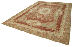 Needlepoint Floral Bej Çiçekli Pamuk Yün El Dokuma Halısı 290x408 Agacan