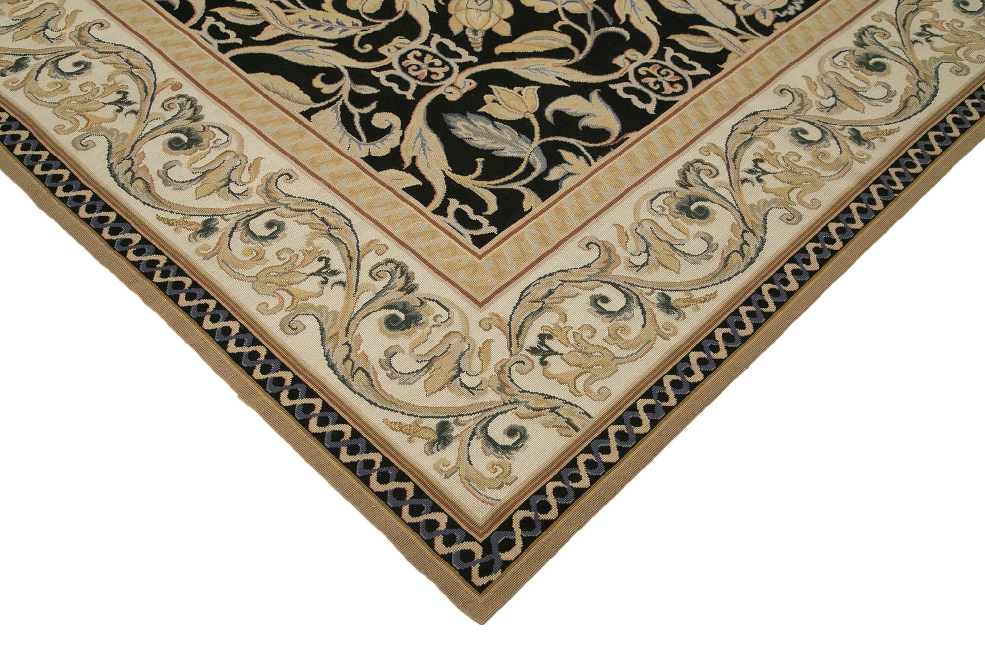 Needlepoint Floral Bej Çiçekli Pamuk Yün El Dokuma Halısı 300x420 Agacan