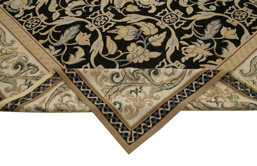 Needlepoint Floral Bej Çiçekli Pamuk Yün El Dokuma Halısı 300x420 Agacan