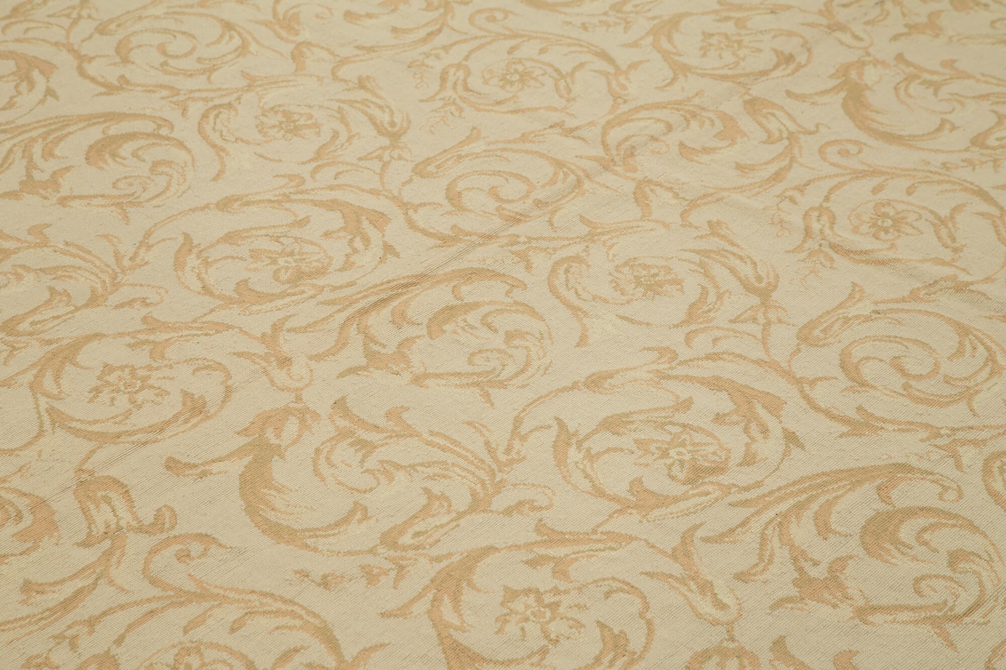 Needlepoint Floral Bej Çiçekli Pamuk Yün El Dokuma Halısı 315x444 Agacan