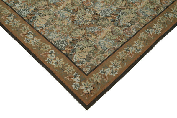 Needlepoint Floral Bej Çiçekli Pamuk Yün El Dokuma Halısı 288x409 Agacan