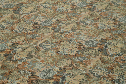 Needlepoint Floral Bej Çiçekli Pamuk Yün El Dokuma Halısı 288x409 Agacan