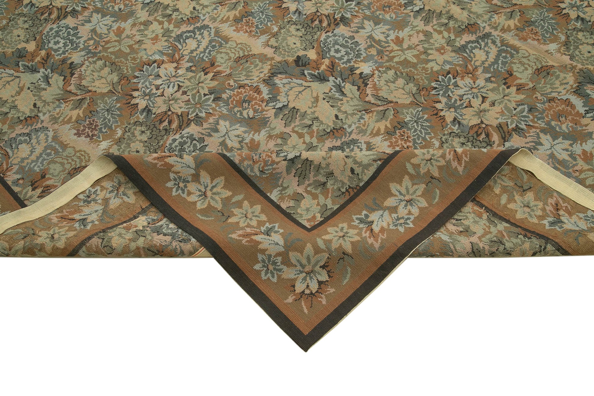 Needlepoint Floral Bej Çiçekli Pamuk Yün El Dokuma Halısı 288x409 Agacan