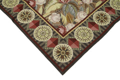 Needlepoint Floral Bej Çiçekli Pamuk Yün El Dokuma Halısı 366x545 Agacan