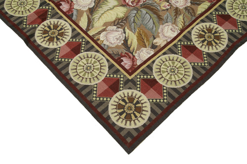 Needlepoint Floral Bej Çiçekli Pamuk Yün El Dokuma Halısı 366x545 Agacan