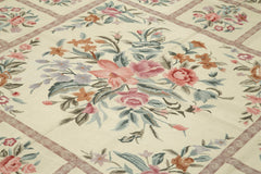 Needlepoint Floral Bej Çiçekli Pamuk Yün El Dokuma Halısı 241x300 Agacan