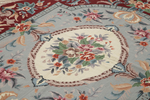 Needlepoint Floral Bej Çiçekli Pamuk Yün El Dokuma Halısı 241x300 Agacan