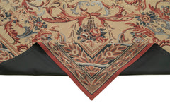 Needlepoint Floral Bej Çiçekli Pamuk Yün El Dokuma Halısı 238x305 Agacan