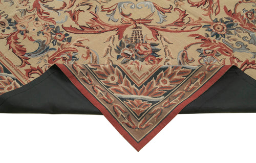 Needlepoint Floral Bej Çiçekli Pamuk Yün El Dokuma Halısı 238x305 Agacan