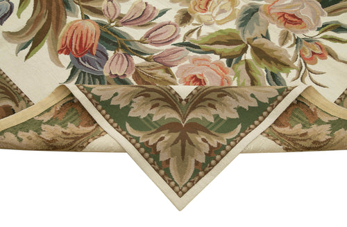 Needlepoint Floral Bej Çiçekli Pamuk Yün El Dokuma Halısı 241x304 Agacan