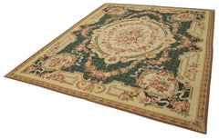 Needlepoint Floral Bej Çiçekli Pamuk Yün El Dokuma Halısı 238x302 Agacan