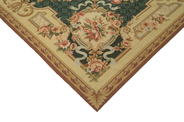 Needlepoint Floral Bej Çiçekli Pamuk Yün El Dokuma Halısı 238x302 Agacan