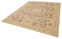 Needlepoint Floral Bej Çiçekli Pamuk Yün El Dokuma Halısı 238x290 Agacan