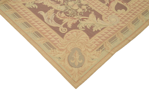 Needlepoint Floral Bej Çiçekli Pamuk Yün El Dokuma Halısı 238x290 Agacan