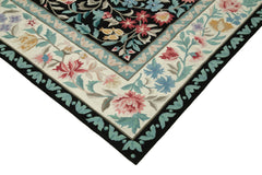 Needlepoint Floral Siyah Çiçekli Pamuk Yün El Dokuma Halısı 237x303 Agacan