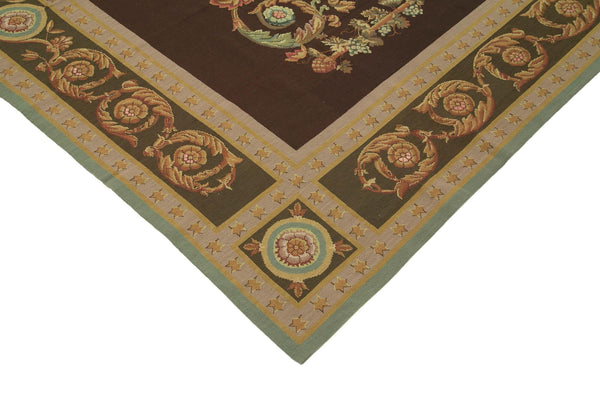 Needlepoint Floral Bej Çiçekli Pamuk Yün El Dokuma Halısı 244x304 Agacan
