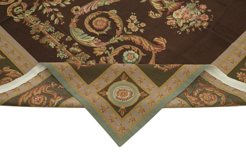 Needlepoint Floral Bej Çiçekli Pamuk Yün El Dokuma Halısı 244x304 Agacan