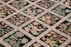 Needlepoint Floral Mor Çiçekli Pamuk Yün El Dokuma Halısı 231x300 Agacan