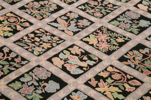 Needlepoint Floral Mor Çiçekli Pamuk Yün El Dokuma Halısı 231x300 Agacan