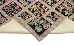 Needlepoint Floral Mor Çiçekli Pamuk Yün El Dokuma Halısı 231x300 Agacan