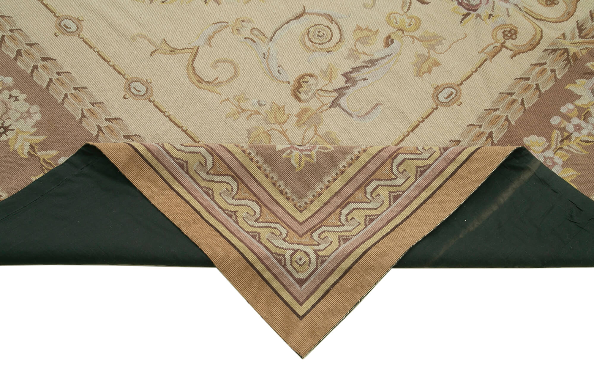 Needlepoint Floral Bej Çiçekli Pamuk Yün El Dokuma Halısı 247x303 Agacan