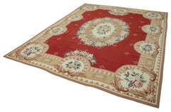 Needlepoint Floral Bej Çiçekli Pamuk Yün El Dokuma Halısı 243x305 Agacan